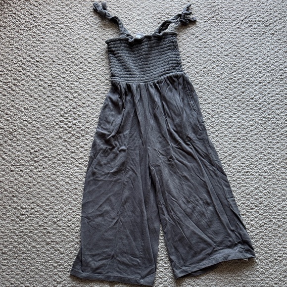 GAP Other - GAP Charcoal Smocked Strap Wide-Leg Jumpsuit